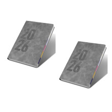 2Pcs 2026 Planner Notebook Grey PU Soft Cover Monthly Weekly Organizer