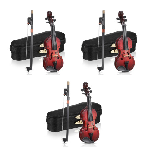 3Sets Wooden Mini Violin Desktop Model Reusable Decor