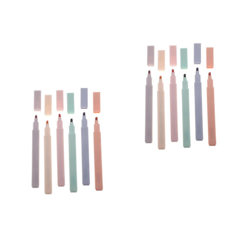 12Pcs Multi Color Marker Pens Soft-Tip Highlighters for Study and Work