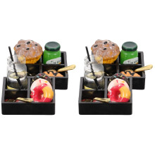 4Sets Mini Afternoon Tea Ornament Resin Mini House Decor Vivid Color