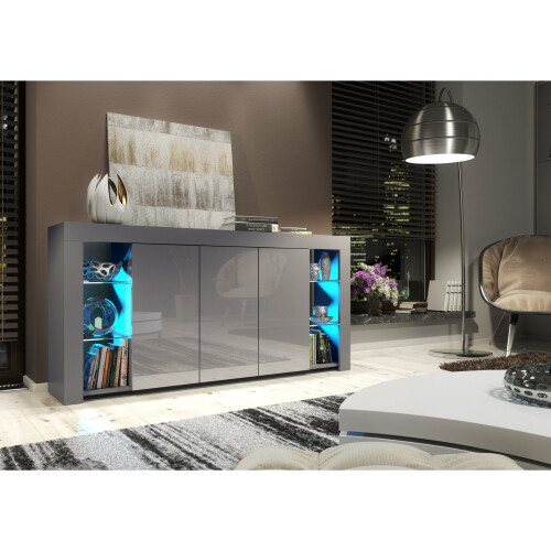 Sideboard Eden 164cm - Dark Grey with Gloss Doors and LED Lights 1
