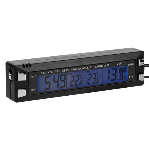 Voltage Meter Monitor With Adjustable Backlight Car Auto Thermometer Featuring Icing Alert LCD Digital Display Alarm Function Temperature Voltmeter 2