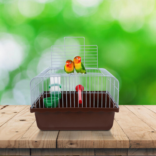4Pièces Cage Animaux Portable ABS Fer Café Avec Perchoir 2