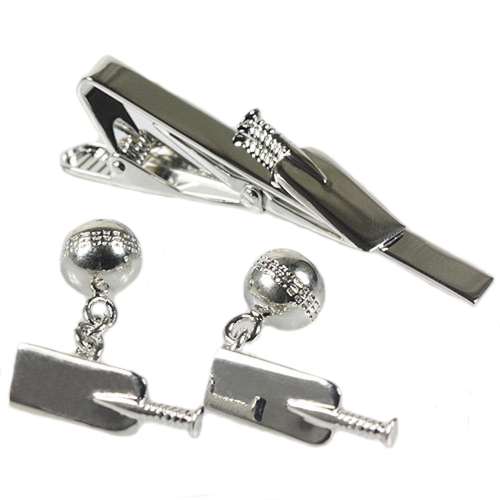 Cricket Bat & Ball Cufflinks & Tie Bar Set