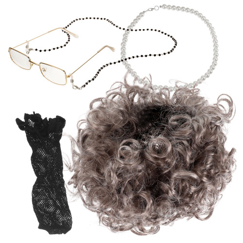 2Ensembles Costume Perruque Grise Et Lunettes 2