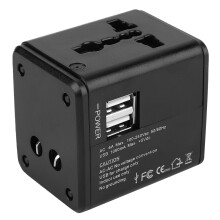 Intelligens gyorstöltő utazóadapter univerzális, világszerte használható csatlakozó túlterhelésvédelemmel, kettős USB-porttal és