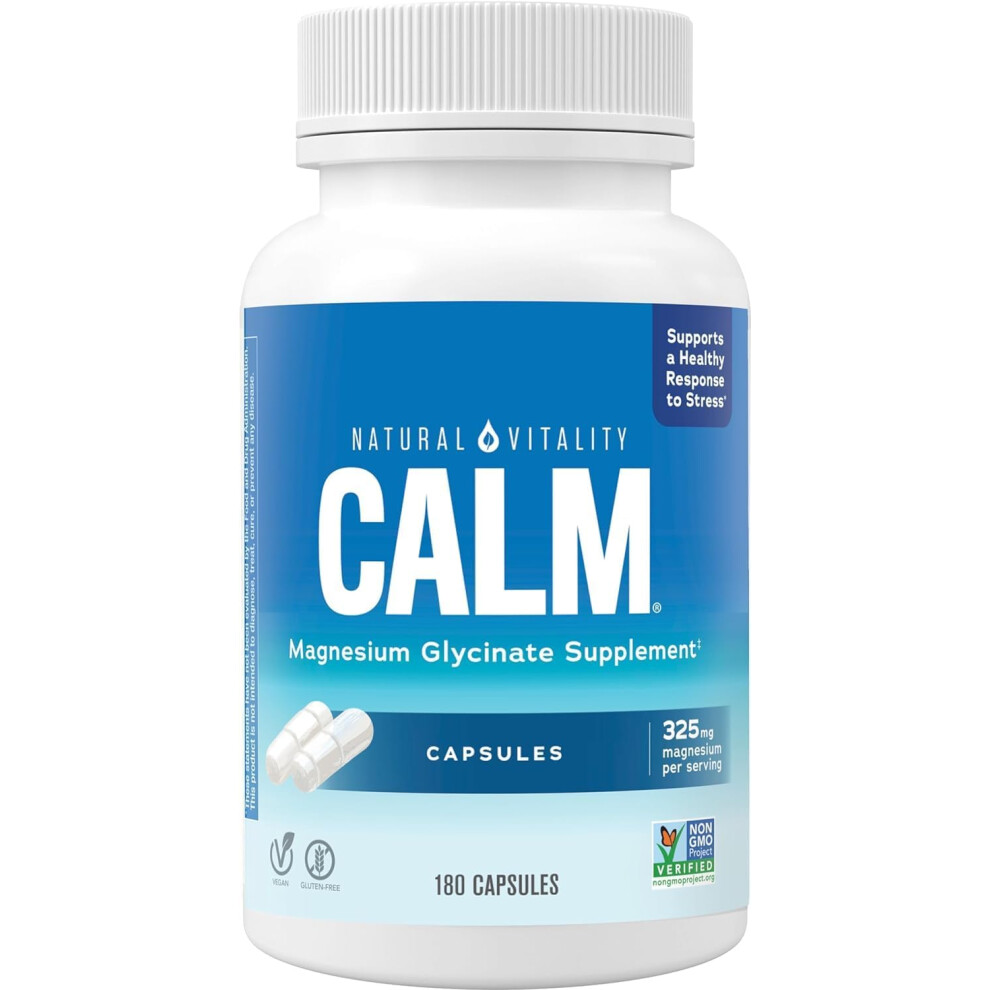 Natural Vitality (180 Capsules) Calm Magnesium Glycinate Â 325Mg, 120 - 180 Vegan Capsules
