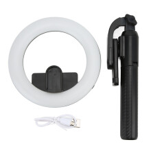 Aluminum Alloy Selfie Stick Tripod with Detachable Fill Light, Multi-Angle Rotatable Head and Cold Shoe Mount, Retractable Design for Easy Carrying