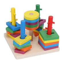 Fine Motor Skills Development Toy Shape Sorting Educational Puzzle For Toddlers, Montessori Wooden Stacking Blocks With Color Recognition Features,