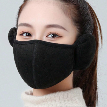 (black)Thickened Winter Windproof Breathable Mask with Anti Freezing Ear Earmuffs Unisex Cold-Proof Warm Mask Compatible with Outdoor Sport