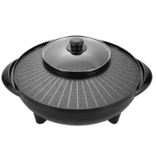 (32cm)Electric Grill and Hot Pot 2 in 1 Portable Cookware Round Multifunctional Korean BBQ Compatible with Family Indoor Picnic Camping Out
