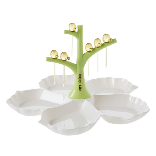 3Pcs Green Fruit Plates with Tree Picks for Snacks and Candy 1