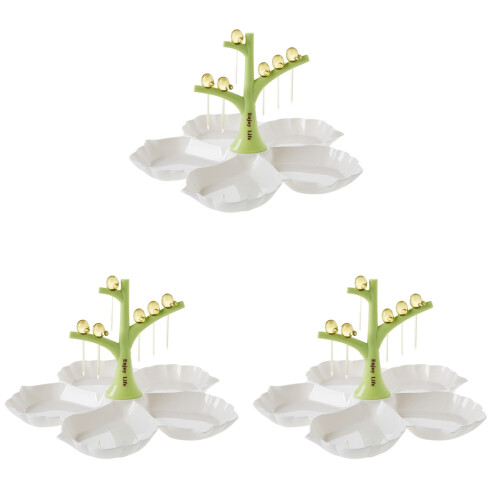3Pcs Green Fruit Plates with Tree Picks for Snacks and Candy 2