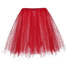 Saia de tule brilhante para mulheres, cintura elástica, 3 camadas de tule com lantejoulas brilhantes em formato de estrela, respirável e leve,