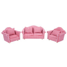 Fine Workmanship Mini Dollhouse Furniture1: 12Scale Mini Sofa Dollhouse Sofa Set Elegant Vintage Style Handmade Crafts High Simulation Realistic