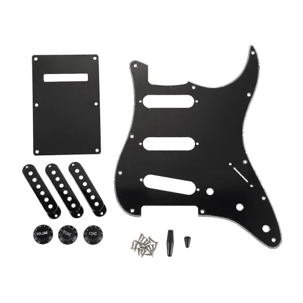 Set Of 3 Ply Black 11 Hole Sss Guitar Pickguard Strat Back Plate Pickup Covers Knobs Guitarra Tips