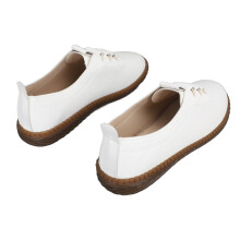 Women PU Leather Waterproof Slip-On Casual Flat Shoes White 40