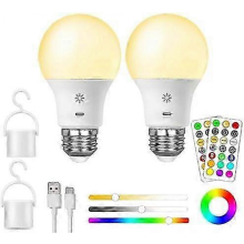 Rechargeable LED Light Bulb with Remote, 8W Smart RGB Color Changing, 9+3 Color Temp, E27 Dimmable Touch Control Bulb with Timer