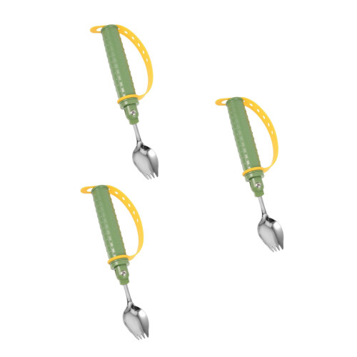 3Pcs Wear-Resistant Green Disabled Spoons Convenient Dinner Utensils 1