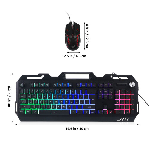 2Sets Gaming Keyboard Mouse Set Metaalpaneel Rgb Zwart 1