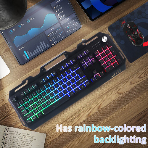 2Sets Gaming Keyboard Mouse Set Metaalpaneel Rgb Zwart 2