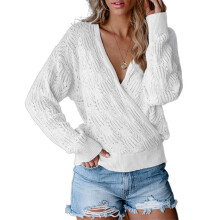 Pull léger en maille crochet pour femme, col V ajouré, manches longues, idéal pour l'automne. Haut tendance à la coupe ample et aux couleurs