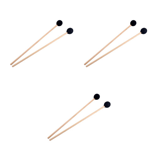 6Pcs Black Wool Felt Head Drum Mallets Durable Bamboo Bass Drum Sticks 2