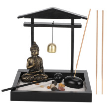 Wooden Display Tray Zen Garden Set With Buddha Statue Candle Holder Incense Stick Holder Stress Reliever Feng Shui Decor Meditation Decor Decorative