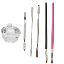 Nail Art Transparent Kit with UV Gel Nail Brush Prevent Acrylic Liquid Volatilizing Crystal Dish for Manicure Glass Cup w Cap Lid Bowl Acrylic Liquid