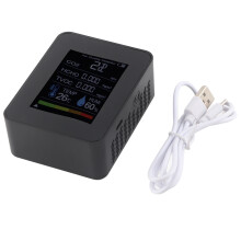 Temperatuur- en vochtigheidssensor voor binnen, CO2-detector, luchtkwaliteitsmonitor, 5-in-1 meter, realtime detectie, werkt op batterijen,