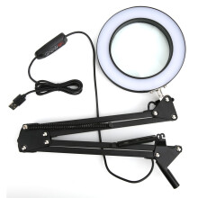 Justerbart svingarmforstørrelsesglass med lys og stativ Ekte glasslinse Trinnløs dimbar fleksibel svingarm LED-forstørrelsesglass Skrivebordslampe