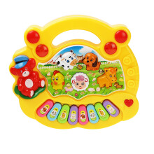 Piano musical pour bébé avec deux modes de jeu, dont un mode apprentissage. Touches lumineuses pour la reconnaissance des couleurs. Sûr et robuste.