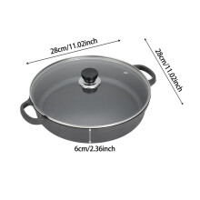 (28cm(W) x 28cm(D) x 6cm(H)) Seasoned Cast Iron Braiser Pan with Glass Lid – Induction Safe, Oven Ready, 22–35cm