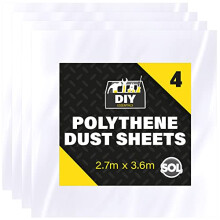 SOL 4pk Polythene Dust Sheets Large 3.6m x 2.7m Plastic Covers for Furniture and Painting Protective Sheeting for Home Renovation Durable Material