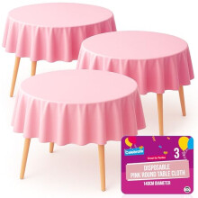 SOL 3pk Pink Round Table Cloth Disposable 140cm Party Tablecloths for Circular Table Cover - Durable Spill Protection - Perfect for Weddings, Buffets