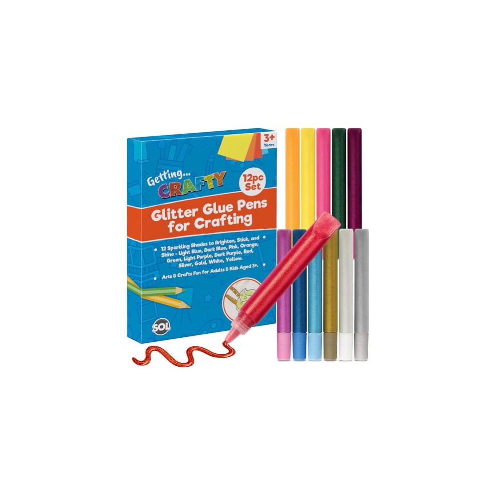 Sol 12Pk Glitter Glue Pens For Crafting 12 Sparkling Shades To Brighten, Stick & Shine, Washable Glitter Glue Pens For Kids Crafting, Scrapbooking