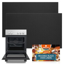 SOL 2pk Black Oven Liner 32 x 50cm Non-Stick Mats for Electric Gas and Fan Use Durable Reusable Shelf Protectors Easy Clean Cut to Fit Design for Home