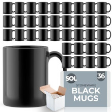 SOL Black Mugs Set of 36pk | 100% Lead and Cadmium Free Stoneware Mug Set 11oz | Great Gift Idea or Perfect for Kitchens