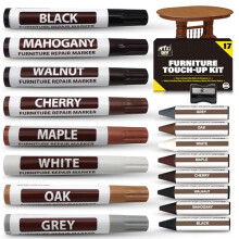 SOL 17pk Furniture Touch Up Kit - Wood Scratch Repair with 8 Marker Pens (White, Cherry, Grey, Maple, Mahogany, Walnut, Black
