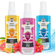SOL 3pk x 60ml Pooper Swooper Toilet Spray Freshener Citrus, Fruity & Ocean Scent 1,000+ Sprays per Pack, Poop Air Refresher for Public Bathroom