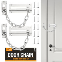 SOL 2pk Chrome Door Chain Kit Restrictor for Front Door Heavy-Duty Door Safety Chain Lock for Home Security, Added Protection, Peace of Mind