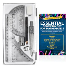 SOL 8-Piece Geometry Sets for Secondary School for Mathematics, Complete Maths Kit with Ruler, Pencil, Eraser, Protractor and Compass Set
