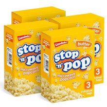 SOL 12pk x 85g Stop 'n' Pop Microwave Popcorn, Butter Flavoured Pop Corn Kernels, Ready in Minutes Tasty Snack for Family Movie Nights