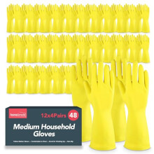 SOL 48 Pairs Kitchen Rubber Gloves Medium, Yellow Heavy Duty for Cleaning with Non-Slip Grip, Durable Waterproof Design for Household