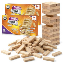 SOL [2 Pack] Mini Tumble Tower, Wooden Stacking Tumbling Blocks, Balancing Game for Kids and Adults, Travel Size Classic Table Entertainment