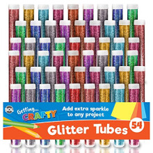 SOL 54 Pack Kids Glitter Tubes 10 Assorted Colours Fine Craft Shaker Set for Resin Slime Nail Art Wax Melts Card Making School Projects and DIY Decora