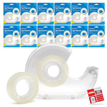 SOL 12pk Handheld Tape Dispenser, Clear Small Tape Dispenser with Transparent Sticky Rolls, Compact, Lightweight Ideal for Office, Home & Crafting