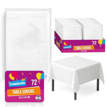 SOL 72pk Bulk White Table Cloth Party 121x121cm Plastic Cover Tablecloth Disposable for Parties - Heavy Duty Spill Protection
