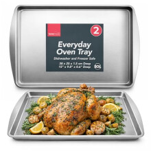 SOL 2pk Baking Trays for Oven 38x25cm Non Stick Sheet Pan Set for Roasting Grilling Food Preparation Durable Heat Resistant Metal Cookware Easy Clean
