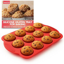 SOL 1pk Silicone Muffin Tray 12 Cup Non-Stick Baking Mould for Cupcakes, Fairy Cakes, Mini Quiches & Bites Flexible Bakeware for Oven